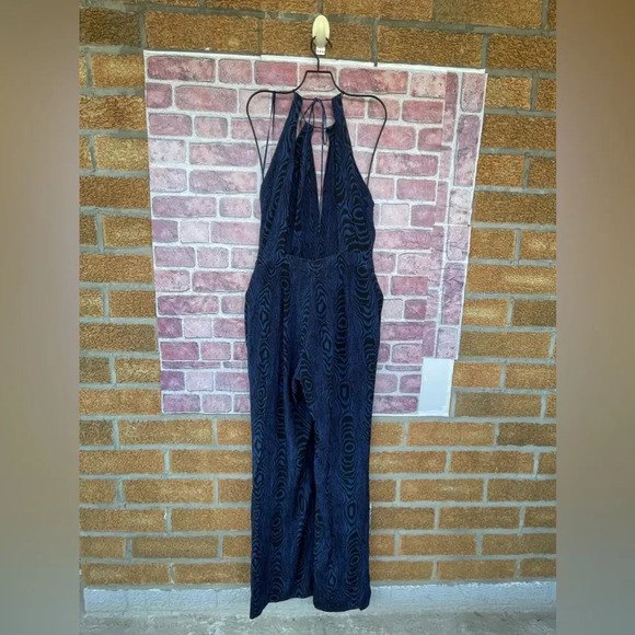 Diane von Furstenberg Blue Black Wood Grain Print Silk Jumpsuit Sz 4 - Picture 10 of 17